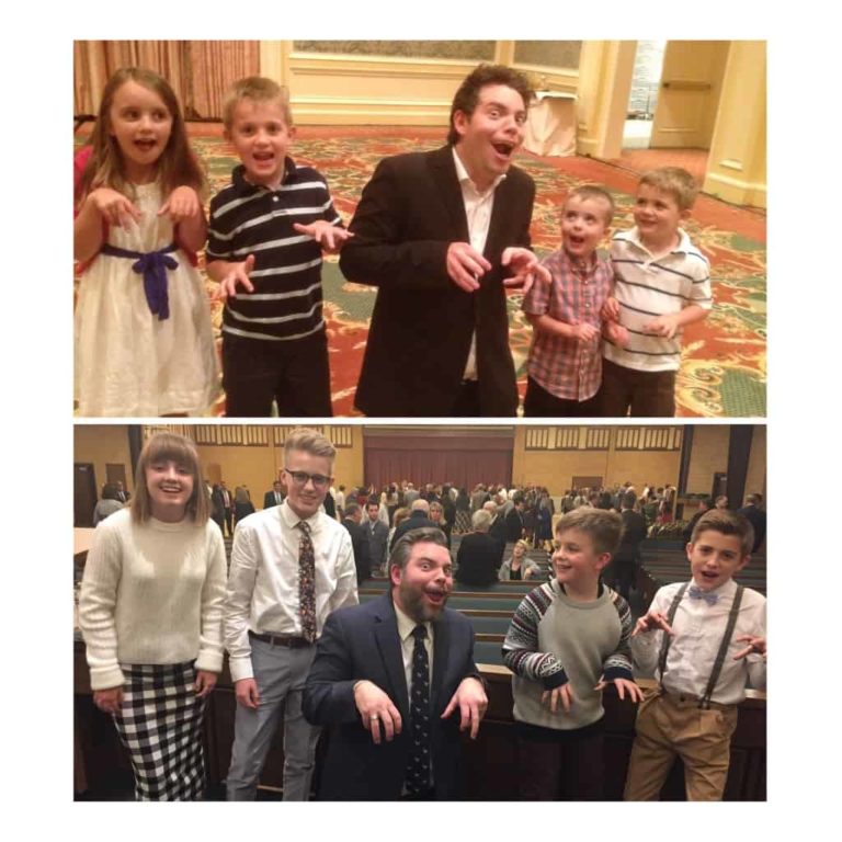 Jason Hewlett with fun audience kids 7 years later