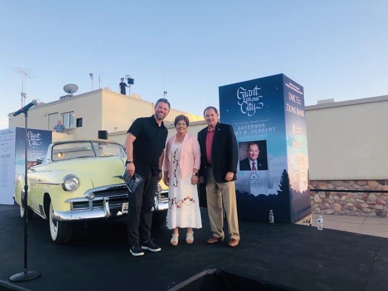 Governor and First Lady Herbert with Jason Hewlett Giant in our City